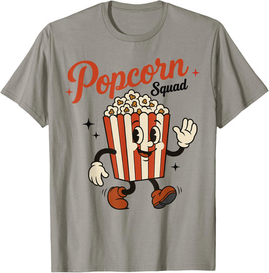 Popcorn Squad Cartoon Funny Cinema Movie Popcorn T-Shirt - T-Shirt | Sand