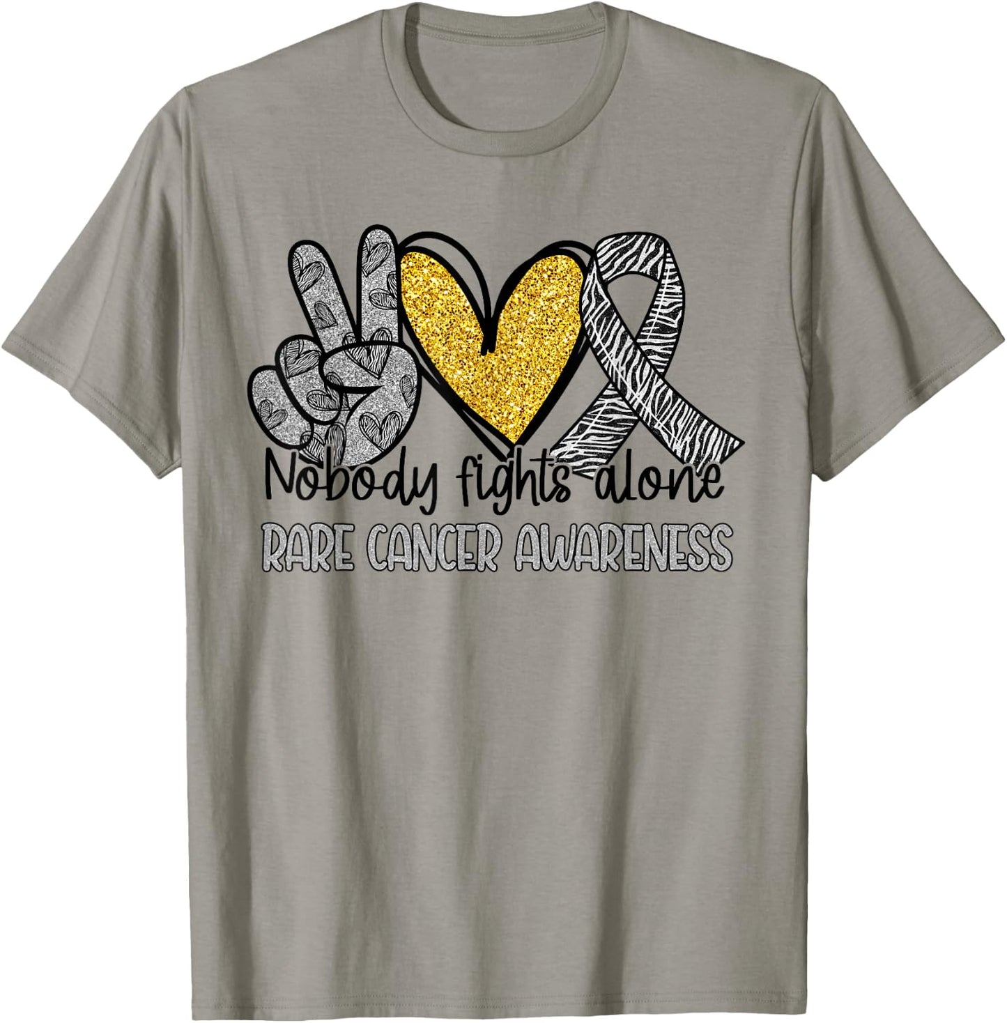 Nobody Fights Alone Zebra Ribbon Rare Cancer Awareness T-Shirt - T-Shirt | Sand