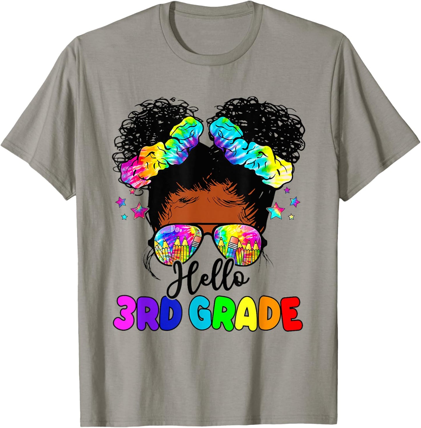 Hello 3rd Grade Black Messy Bun Girls Kids Back To School T-Shirt - T-Shirt | Sand