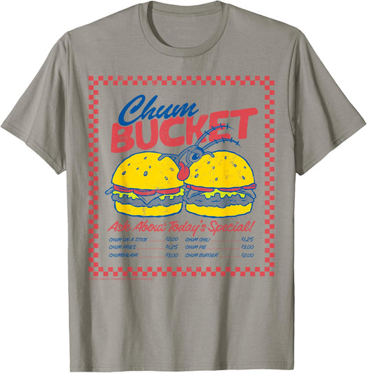 SpongeBob SquarePants - Plankton Chum Bucket Retro Menu T-Shirt - T-Shirt | Sand