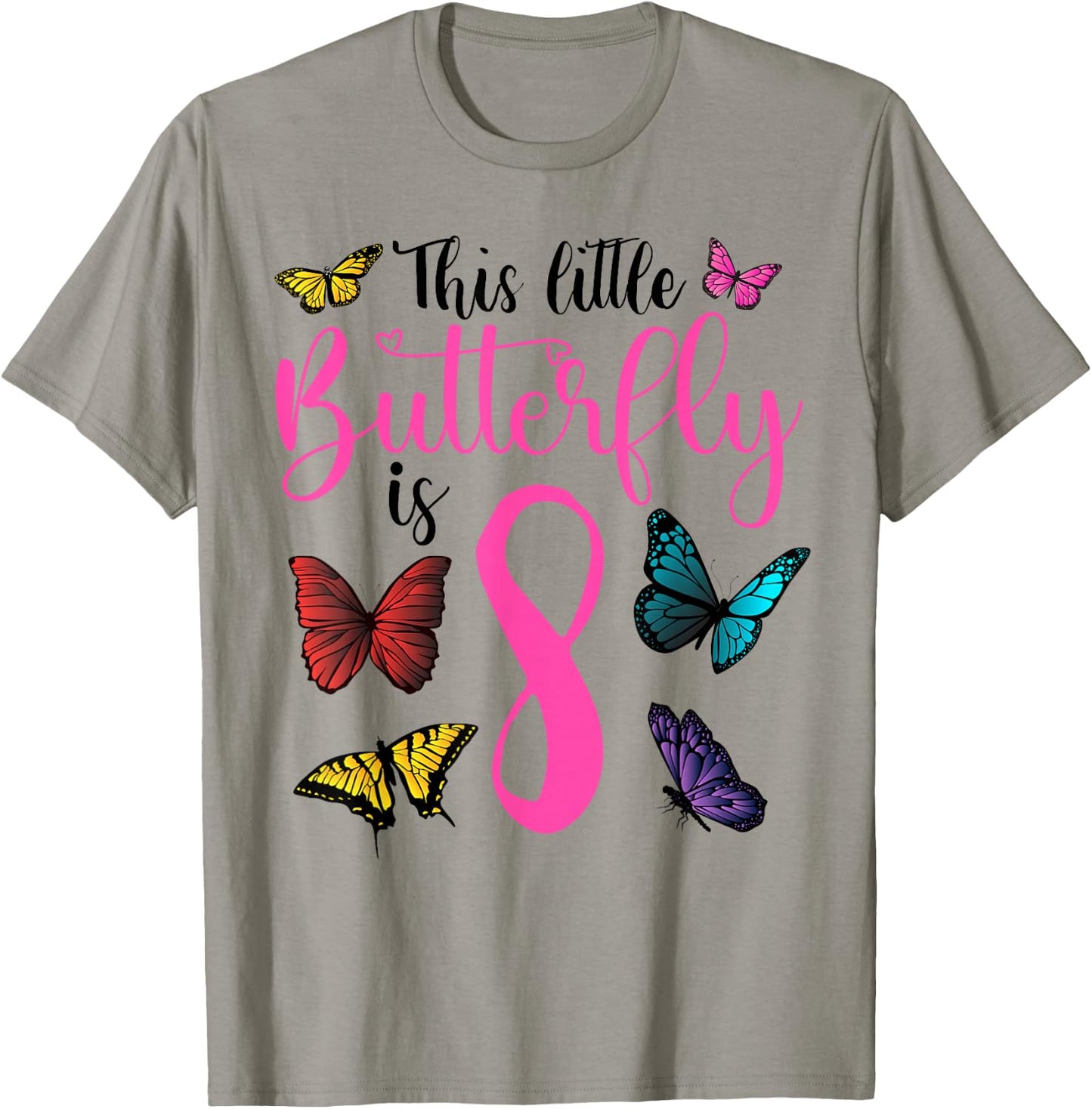 8 Year Old Girl Butterfly 8th Birthday Girl T-Shirt - T-Shirt | Sand