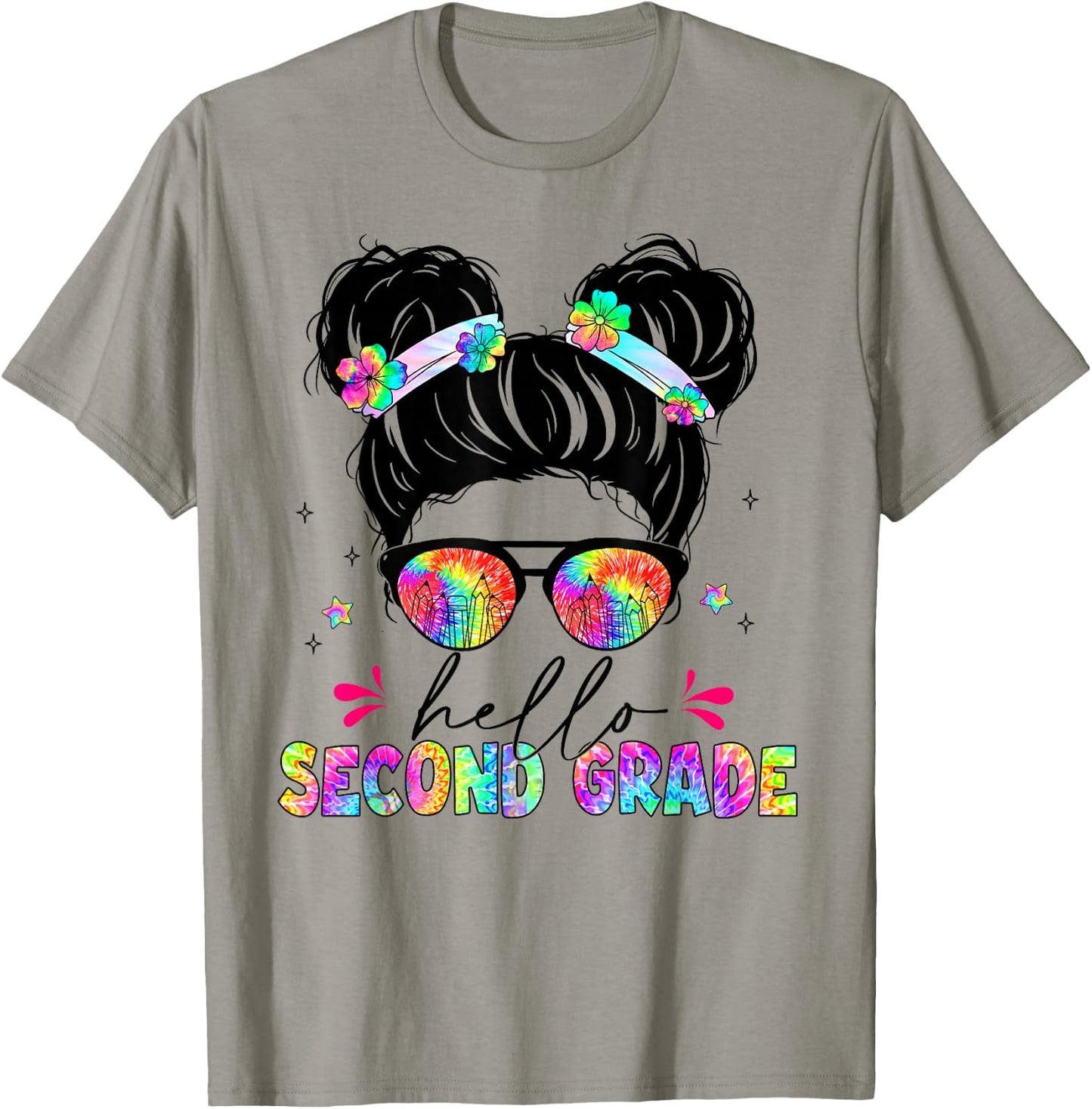 Hello Second Grade shirt messy bun tie dye back to school T-Shirt - T-Shirt | Sand