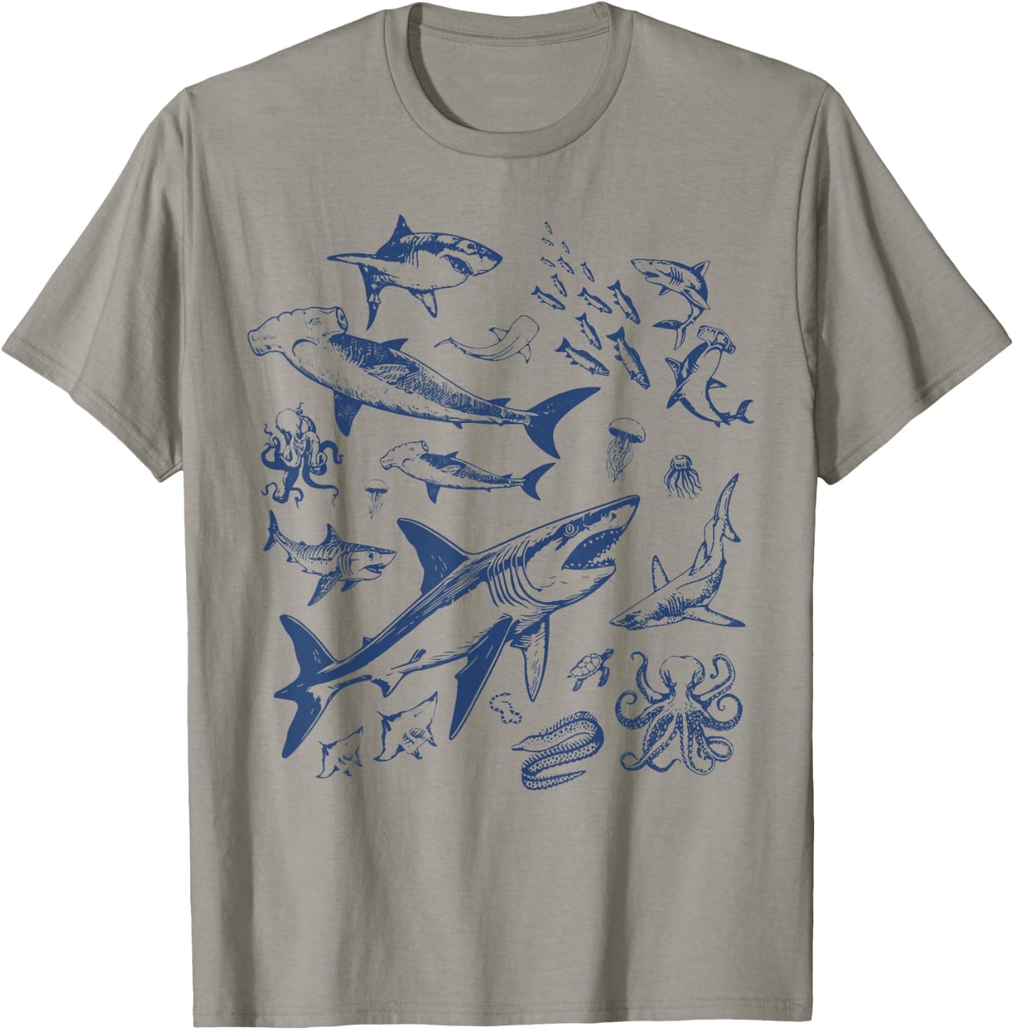 Retro Ocean Animal Wildlife Shark Fish Octopus Nature T-Shirt - T-Shirt | Sand