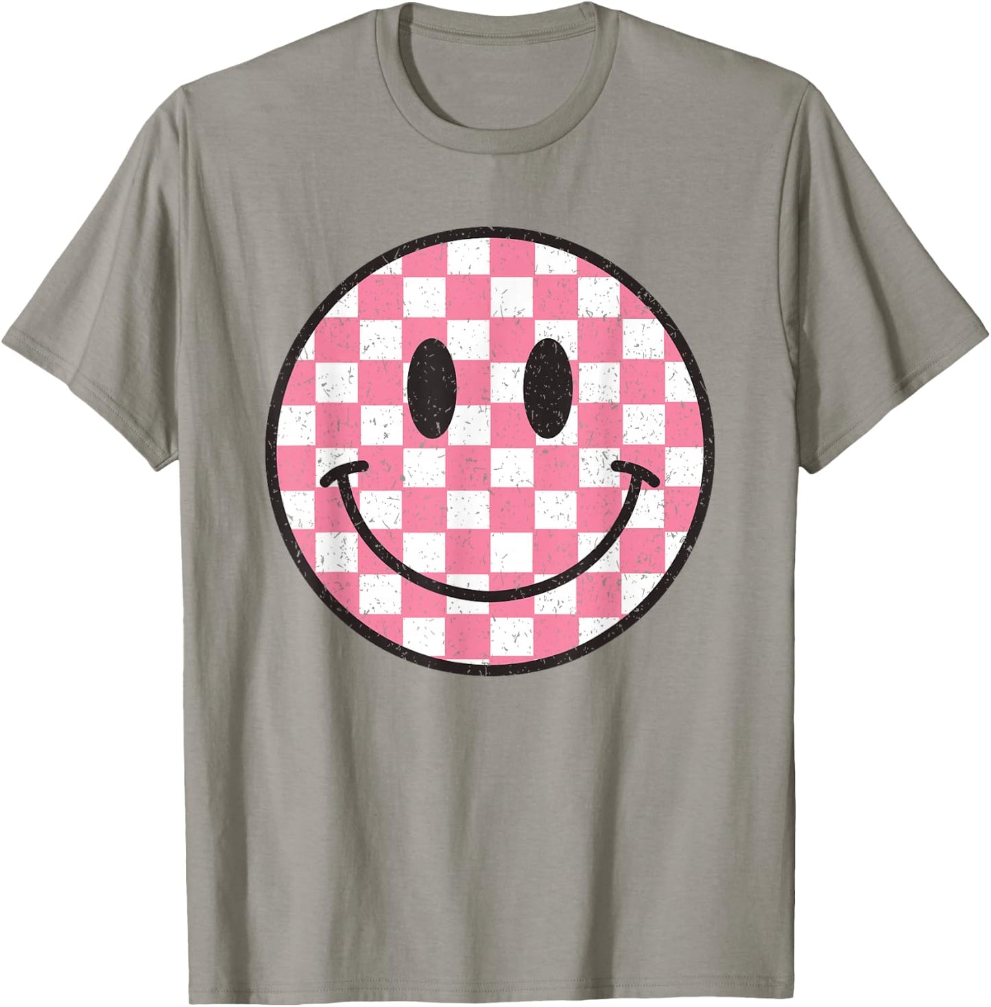 Pink Checkered Smile Face Shirt Cute Smiling Face Kids Fun T-Shirt - T-Shirt | Sand