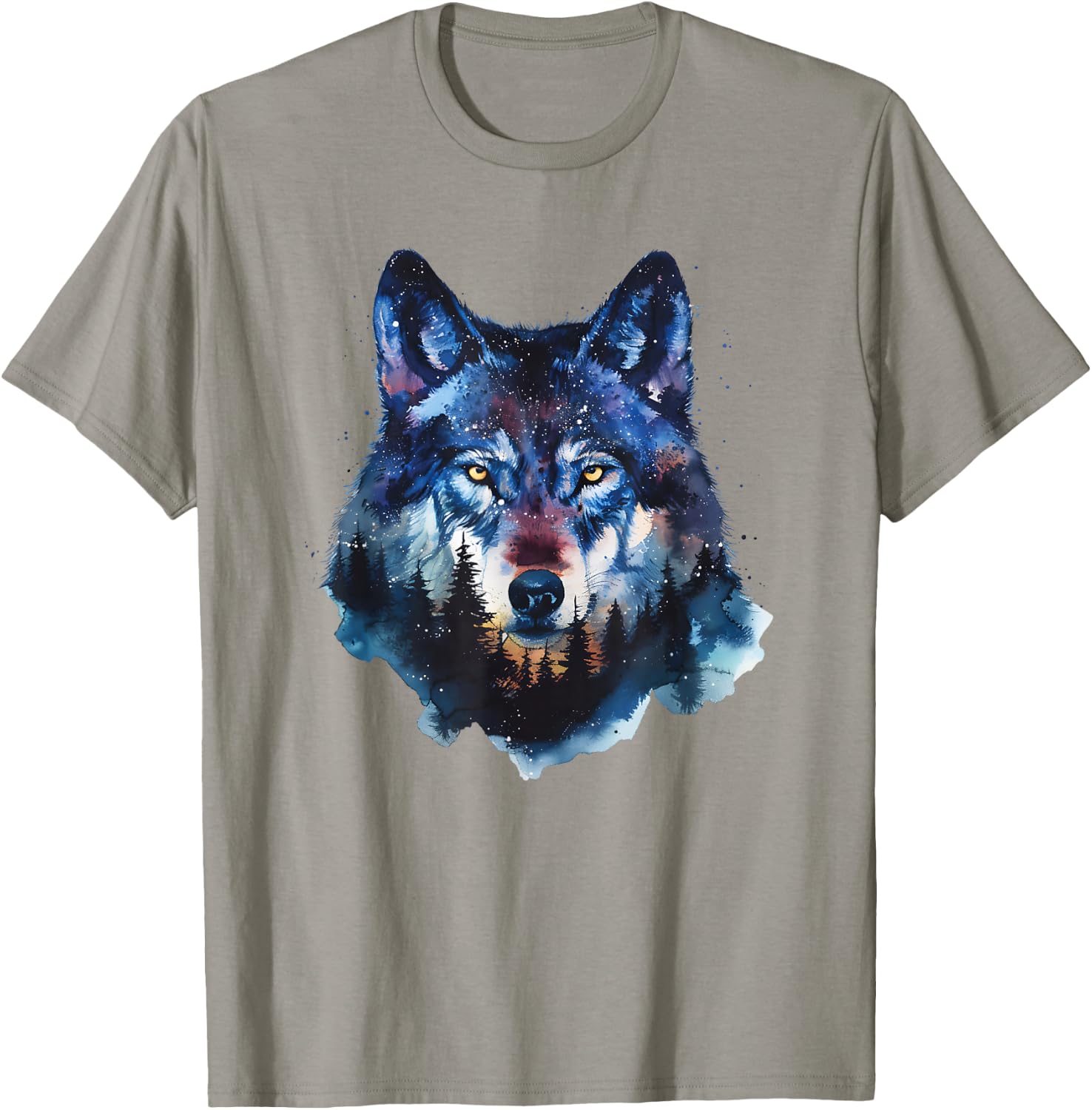 Wolf Splash Art Animal Face Forest Landscape Wolf T-Shirt - T-Shirt | Sand