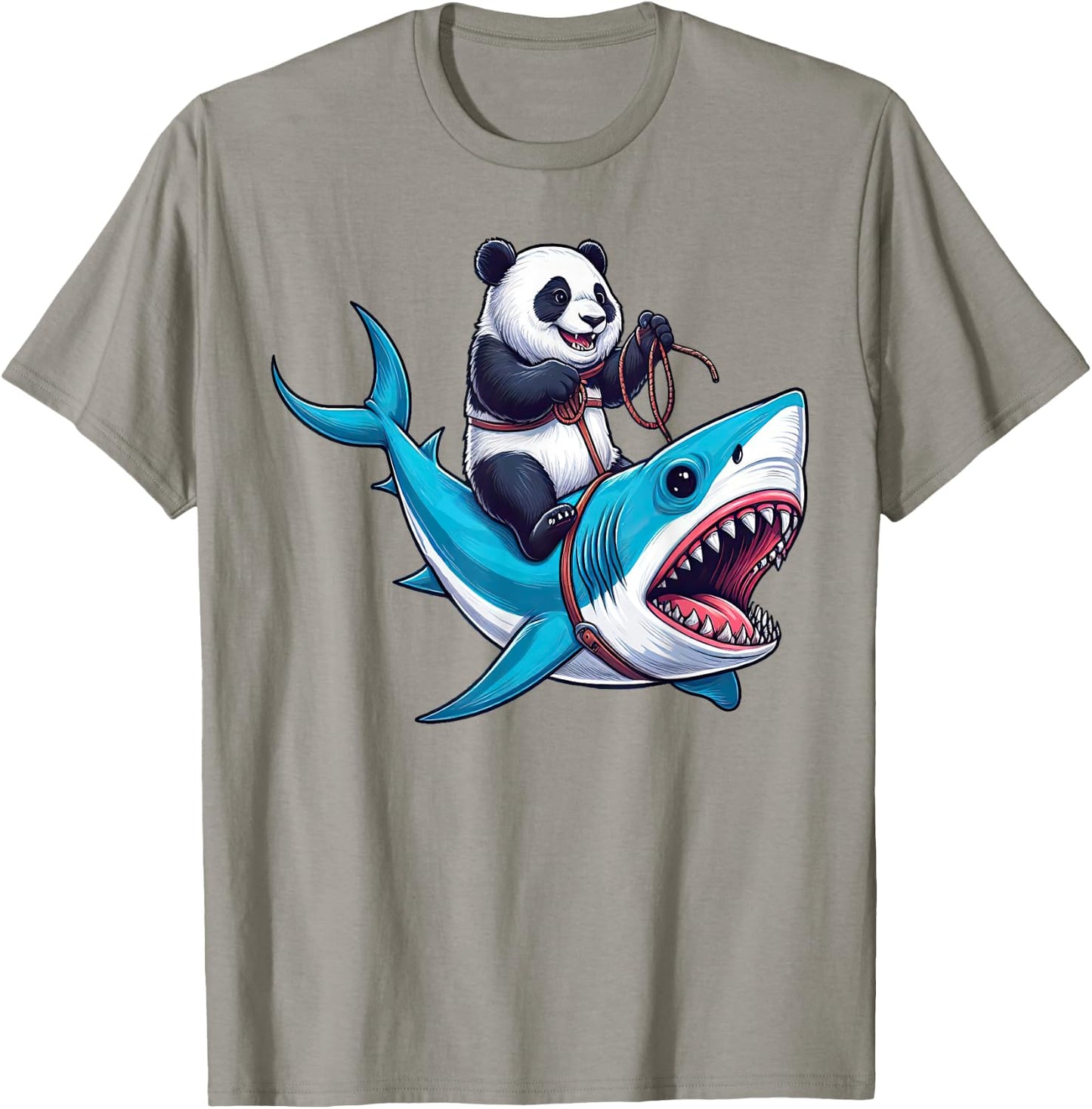 Panda Riding Shark Funny Boys Girls Kids T-Shirt - T-Shirt | Sand