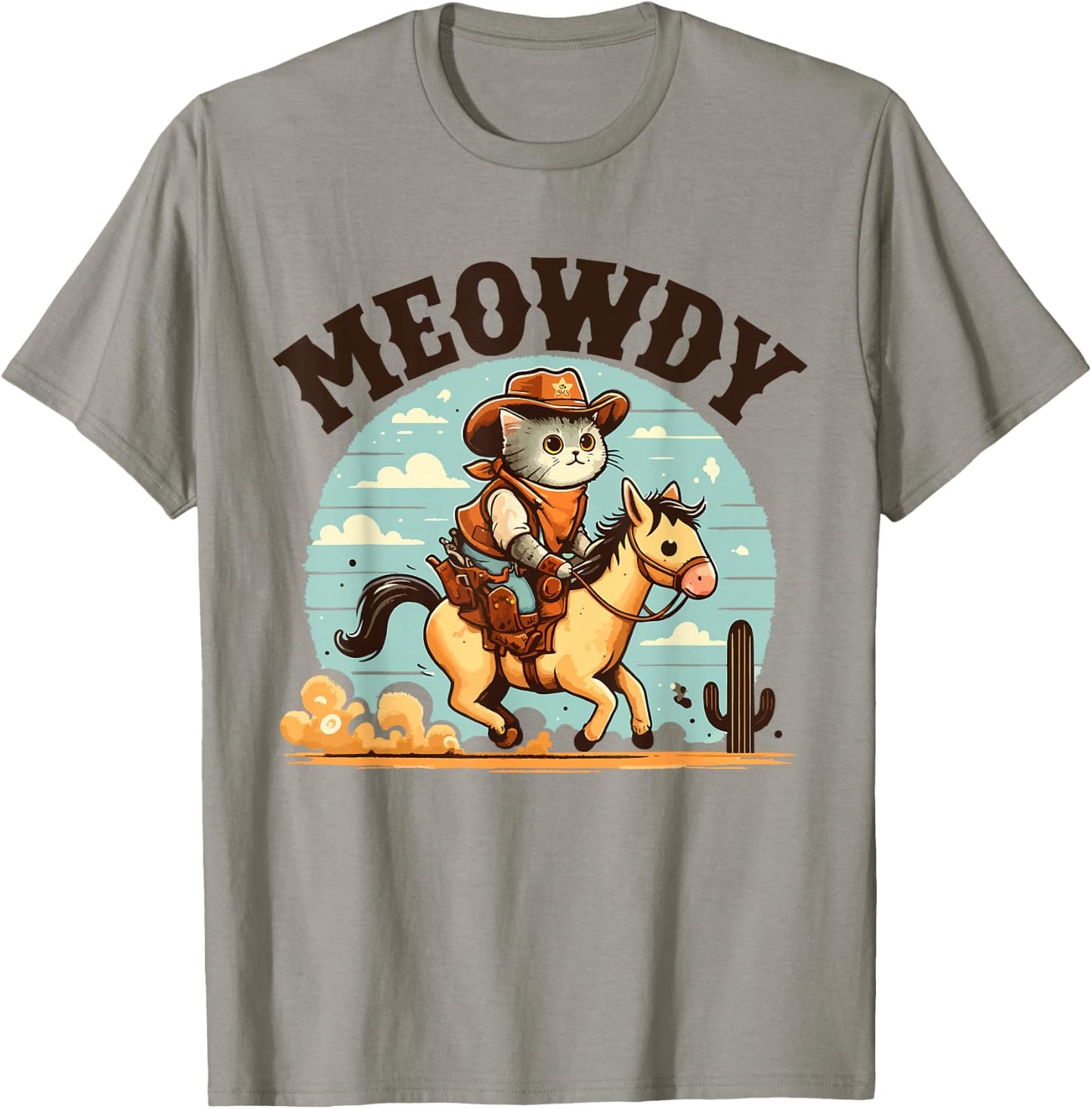 Meowdy Partner Cat Cowboy Horse Howdy Funny Country Western T-Shirt - T-Shirt | Sand
