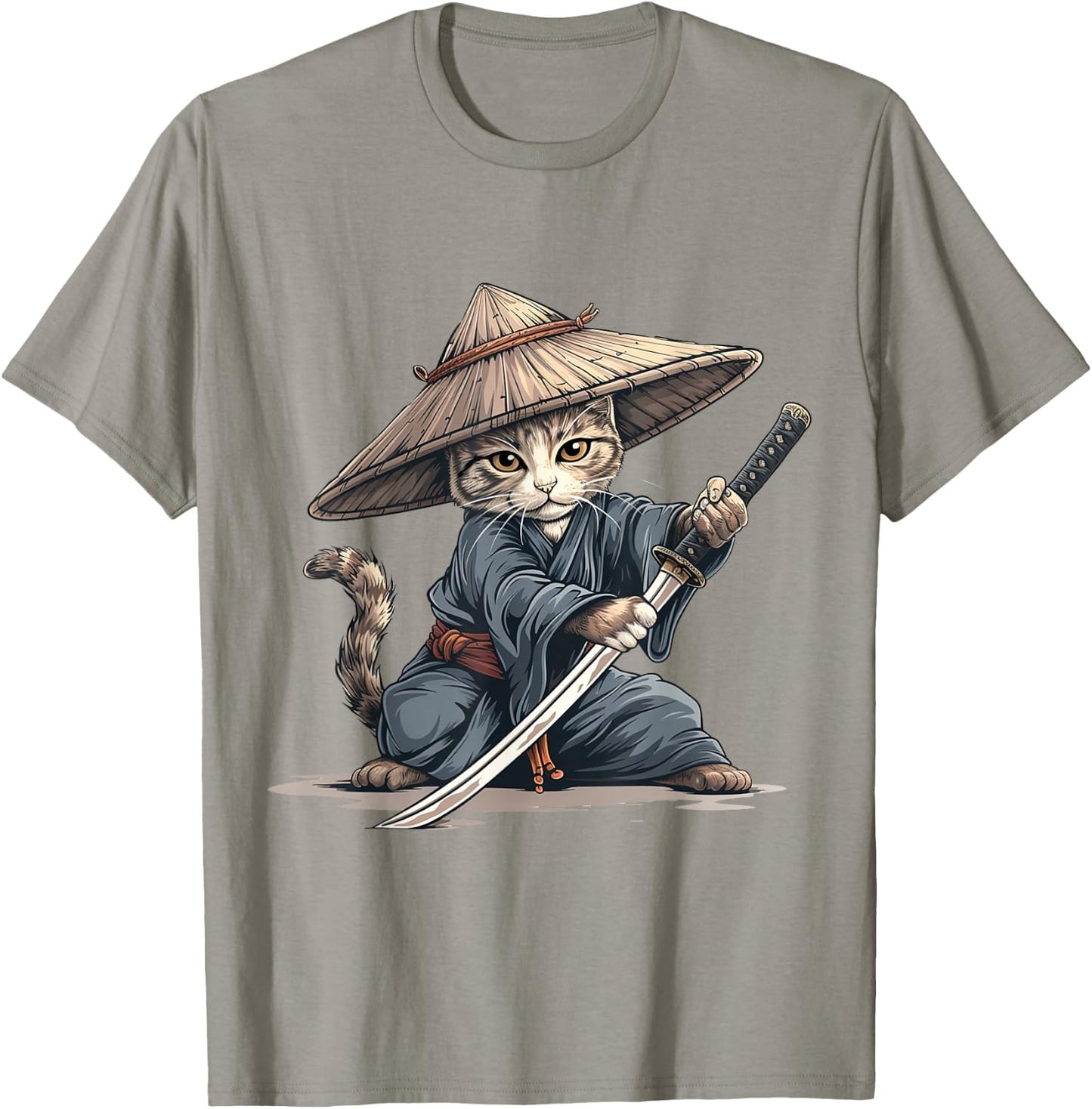 Japanese Art Cat Ninja Ukiyo-e Anime Style Samurai Cat T-Shirt - T-Shirt | Sand