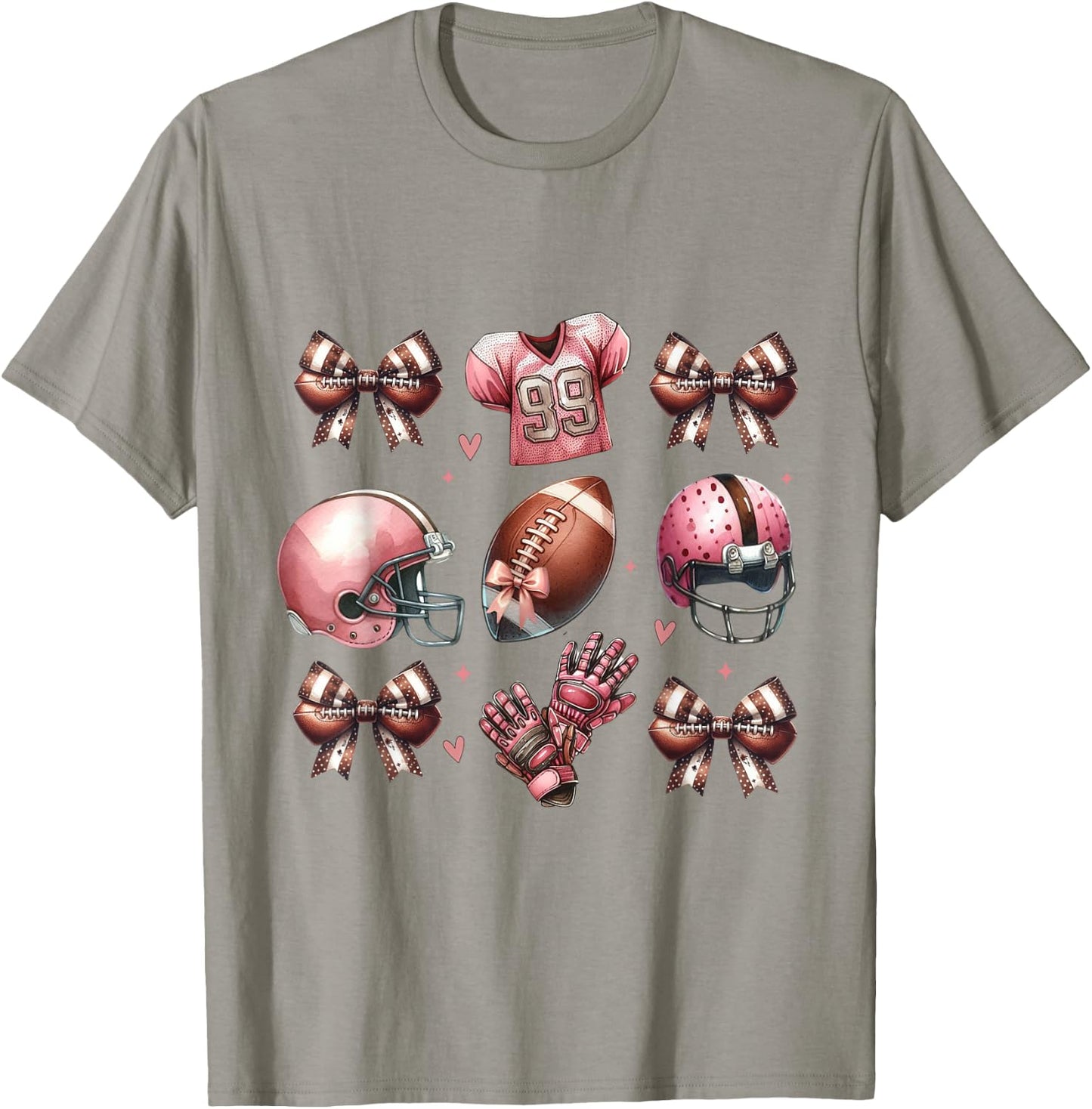 Football Bows and Pink Helmet Jersey Gloves Design Mom Girl T-Shirt - T-Shirt | Sand