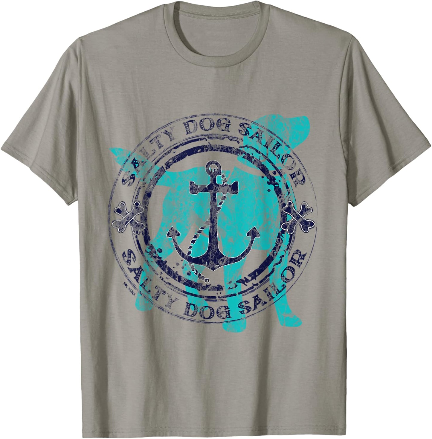 Salty Dog Sailor - Nautical Anchor with Bones and Dog T-Shirt - T-Shirt | Sand