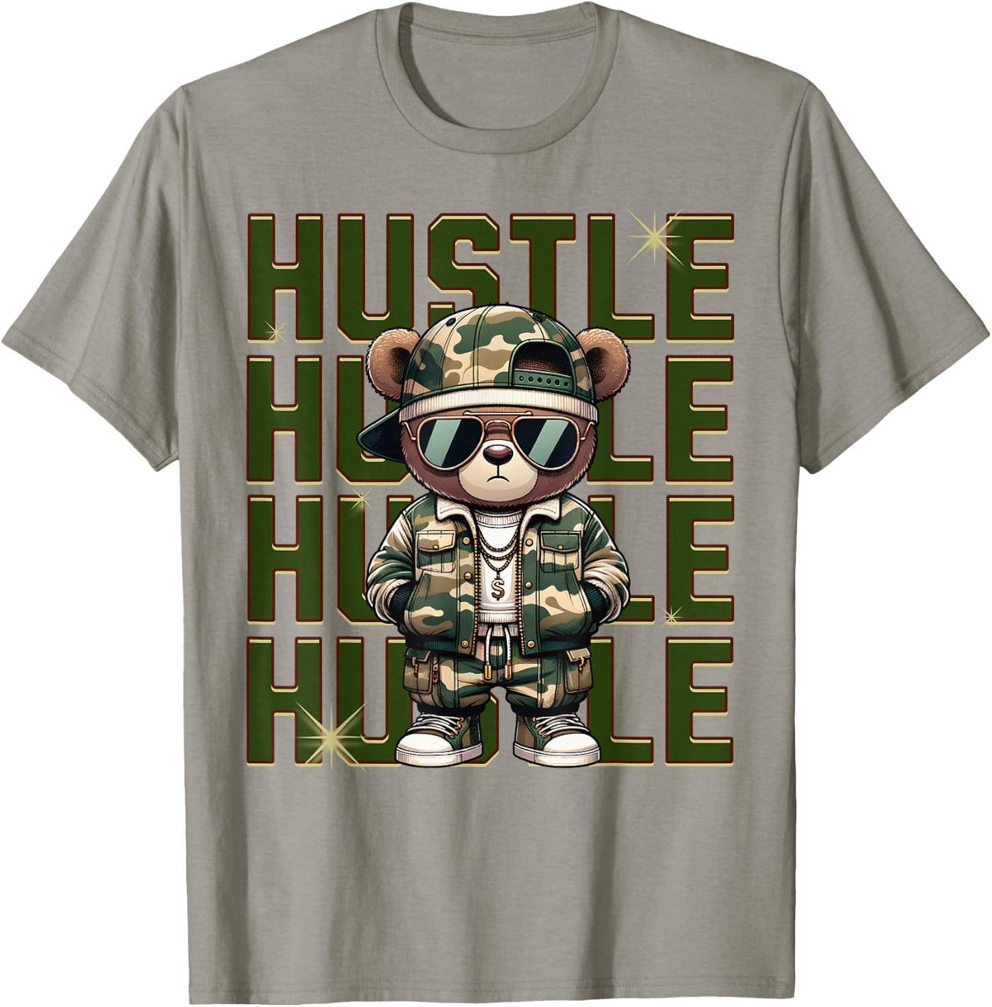 Camouflage Hustle Camo Hip Hop Teddy Bear Money Streetwear T-Shirt - T-Shirt | Sand