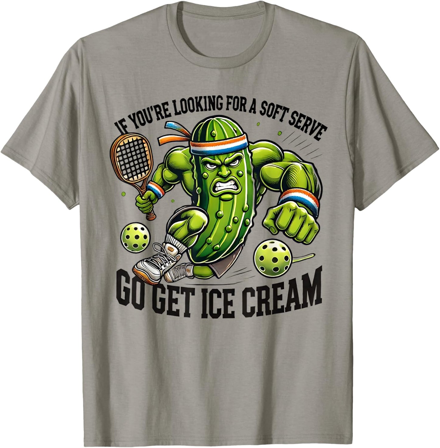 Funny Pickleball Lover Pun With a Pickle Playing Pickle Ball T-Shirt - T-Shirt | Sand