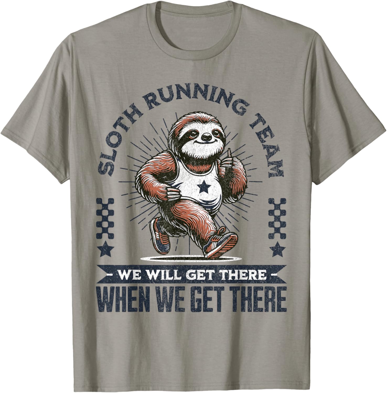 Funny Vintage Sloth Running Team Marathon Runners Jogging T-Shirt - T-Shirt | Sand