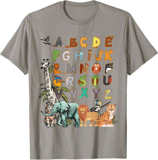 Forest Animals & Jungle Animal Idea For Kids Animal Alphabet T-Shirt - T-Shirt | Sand