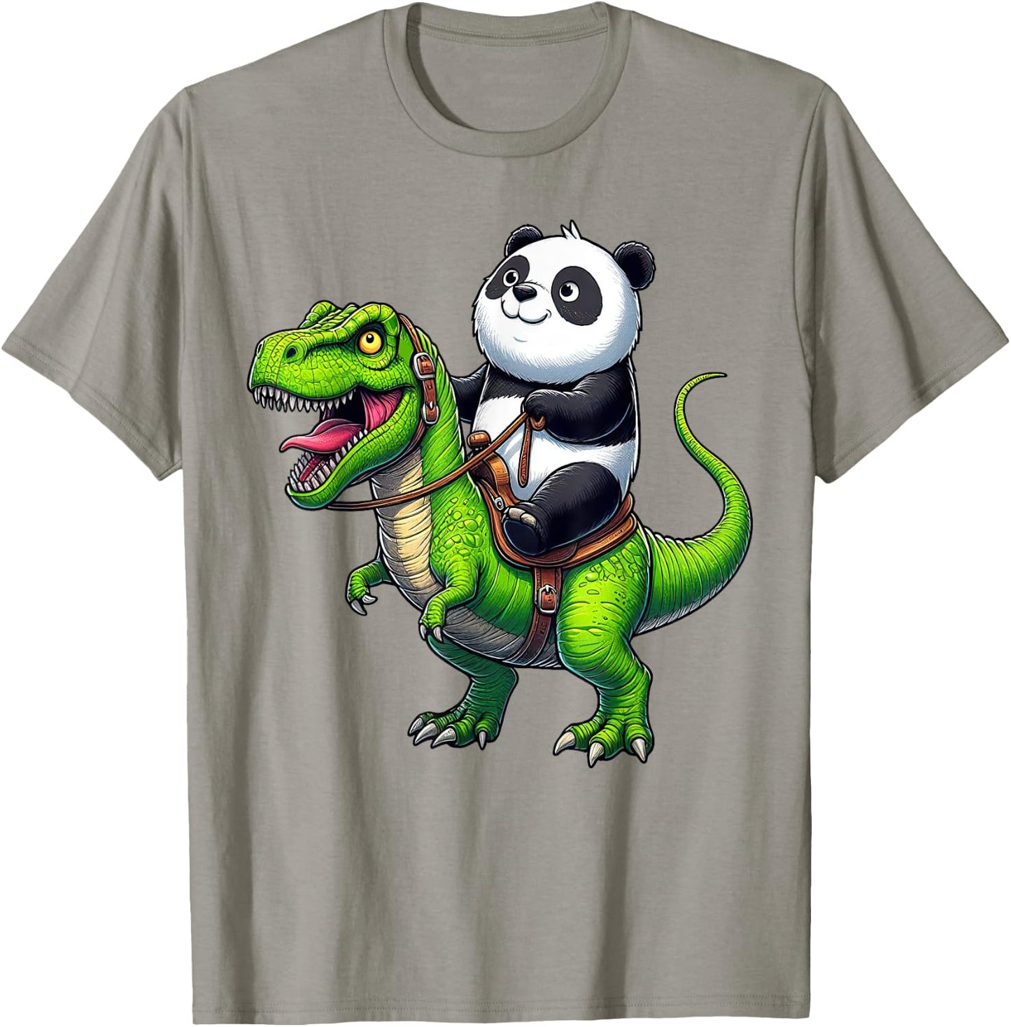 Panda Riding Dinosaur T Rex Funny Boys Girls Kids T-Shirt - T-Shirt | Sand