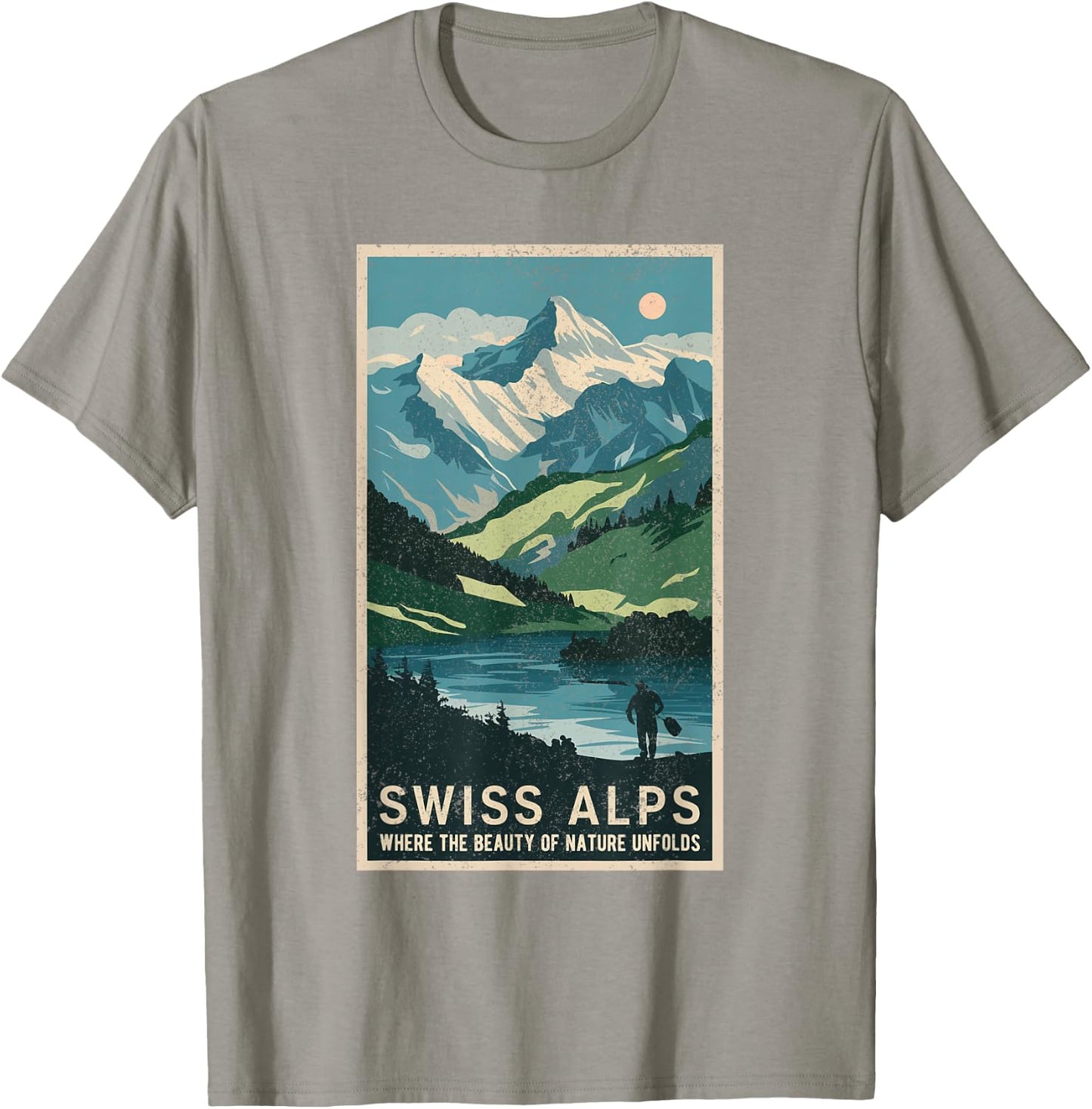 Vintage Travel Posters Swiss Alps Scenic Mountain Landscape T-Shirt - T-Shirt | Sand
