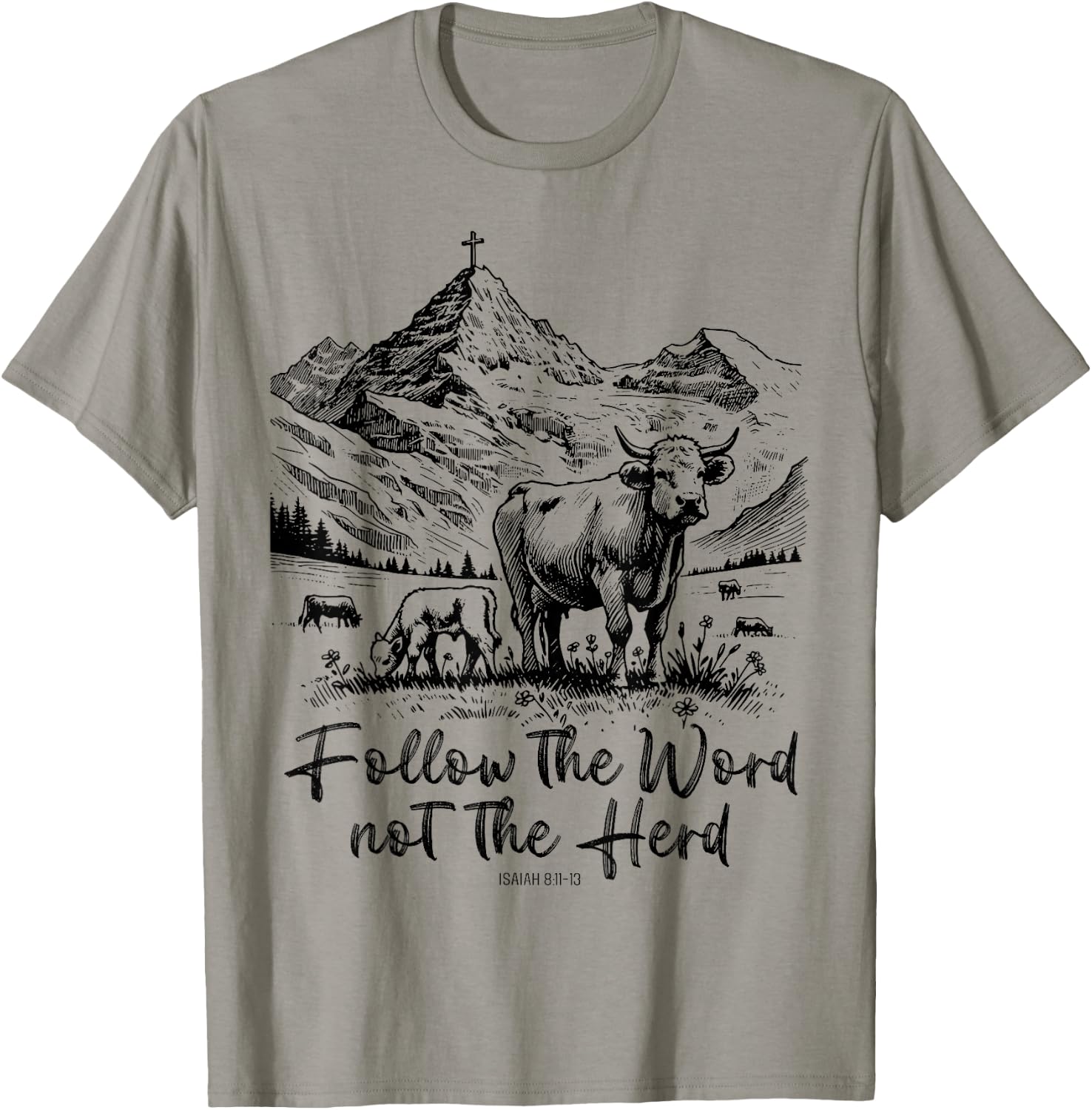 Follow The Word Not The Herd Funny Cow Farm T-Shirt - T-Shirt | Sand