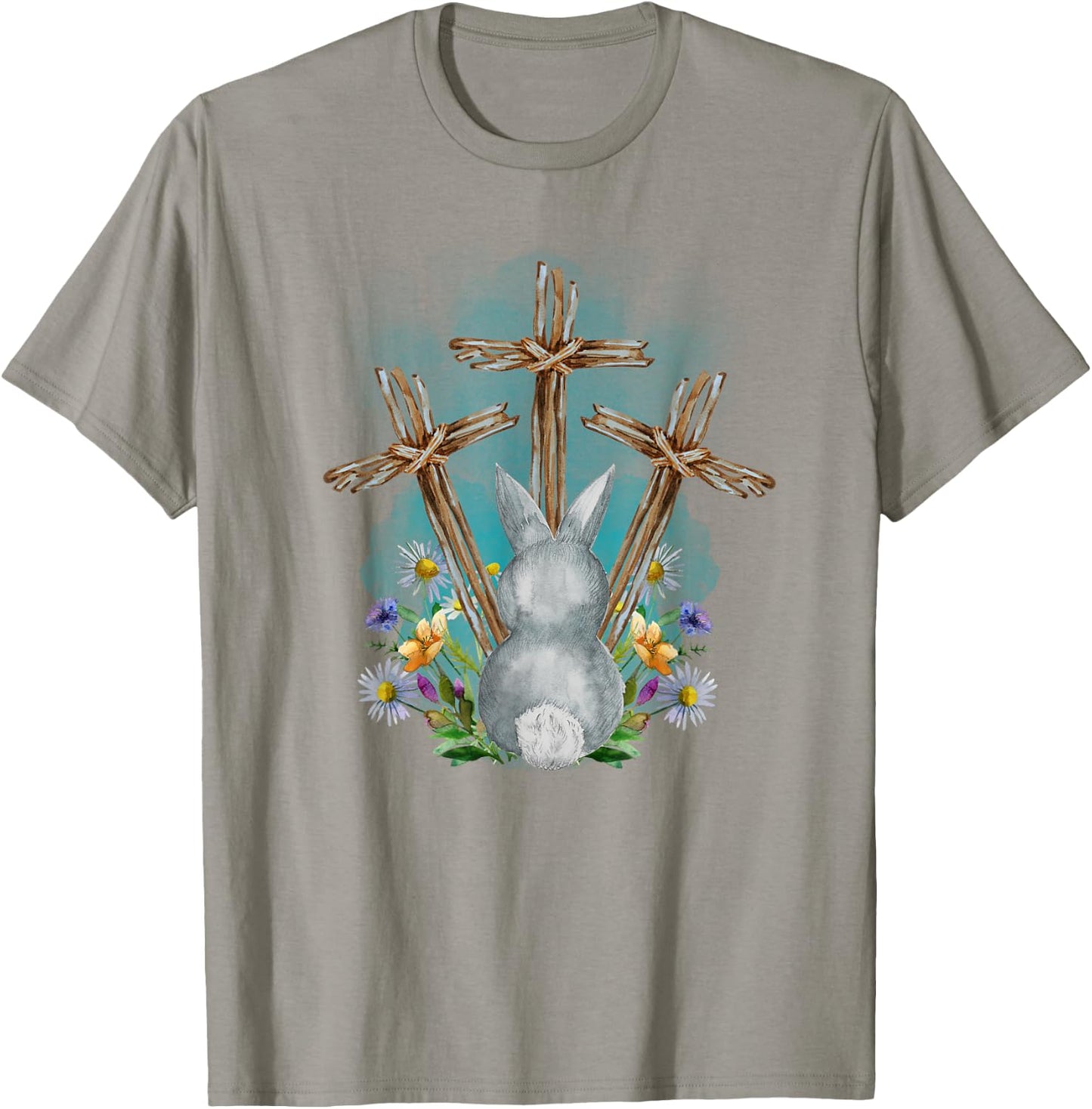 Easter Bunny with Trio Crosses Inspirational Christian Faith T-Shirt - T-Shirt | Sand