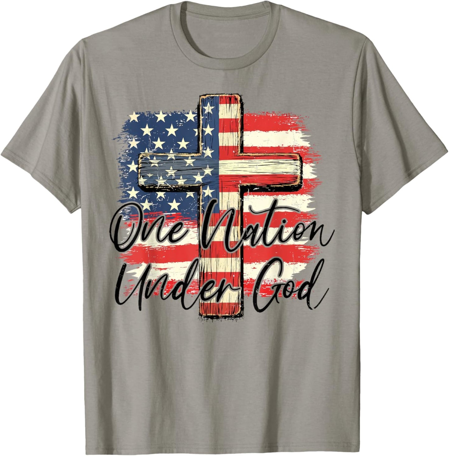 One Nation Under God Cross American Flag 4th Of July T-Shirt - T-Shirt | Sand