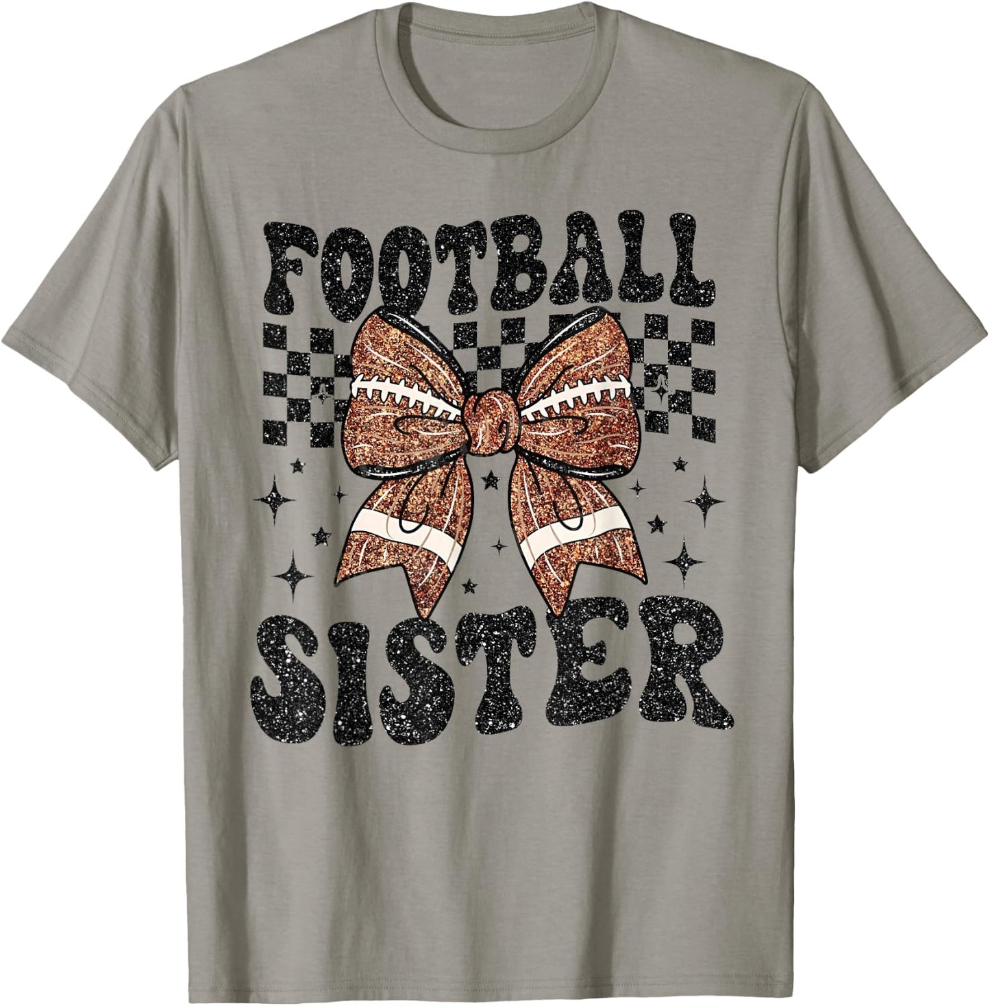 Coquette Bow American Football Sister Game Day Thanksgiving T-Shirt - T-Shirt | Sand