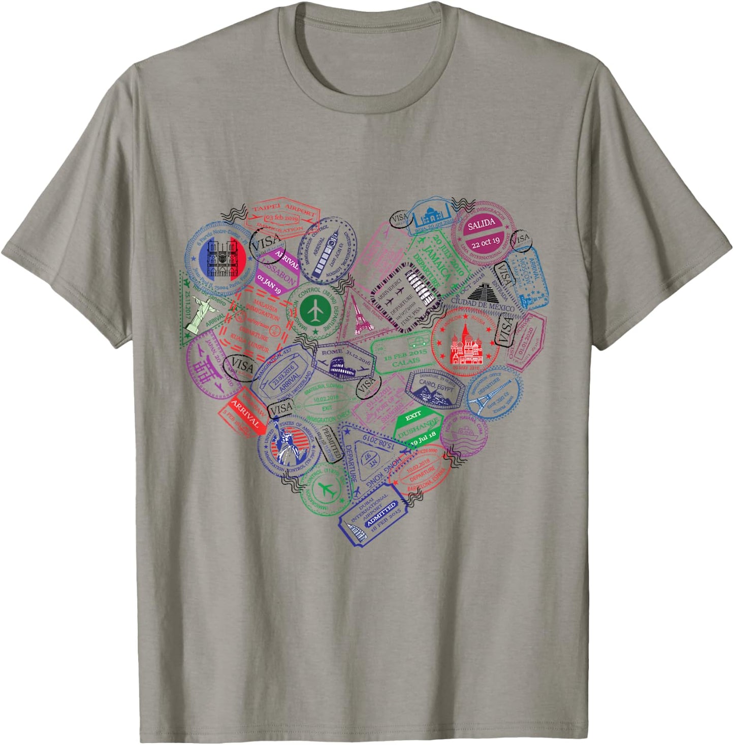 Heart Shaped Passport Travel Stamps Gift T-Shirt - T-Shirt | Sand