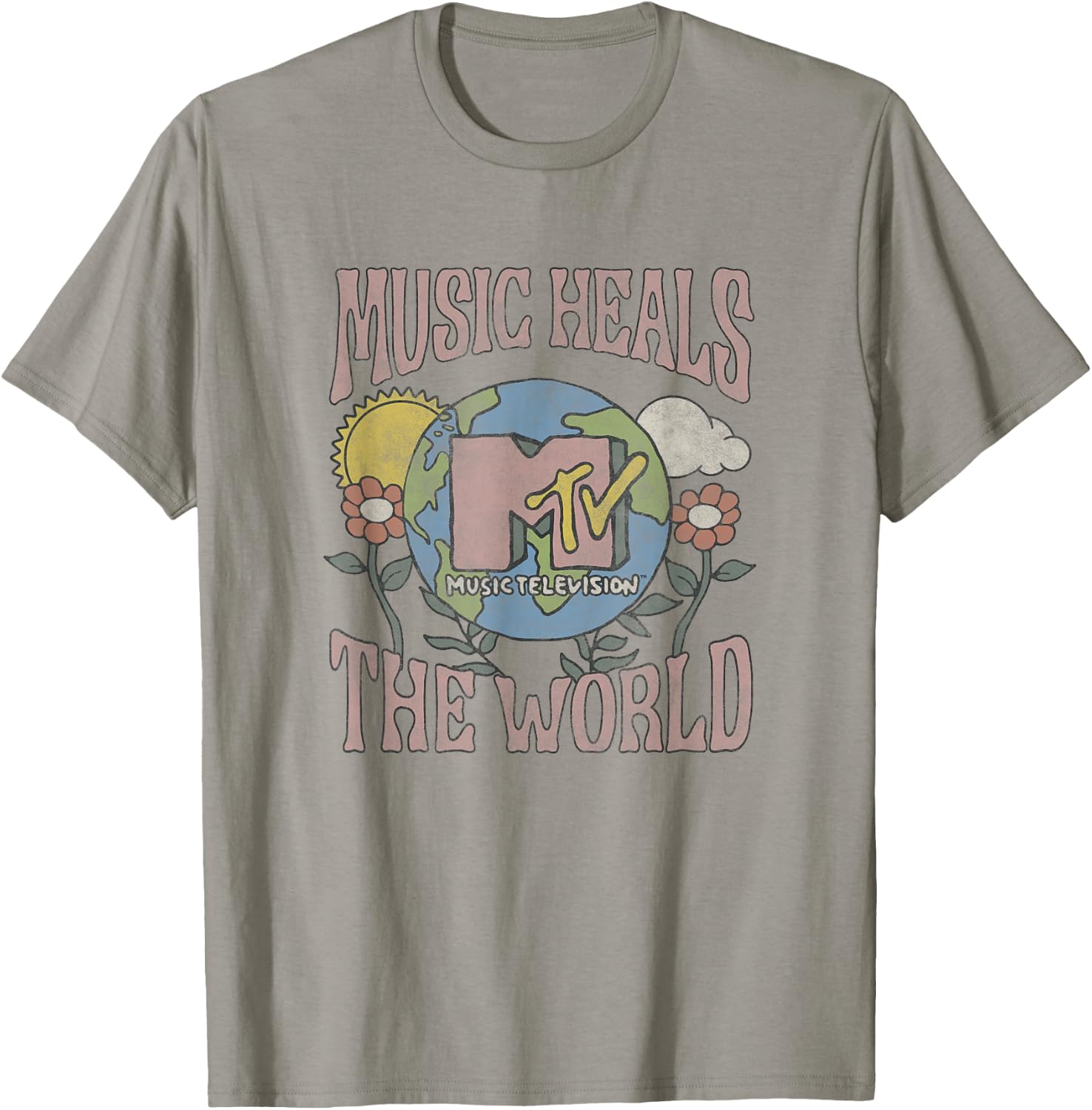 MTV Vintage Earth Day Music Heals The World Groovy Poster T-Shirt - T-Shirt | Sand