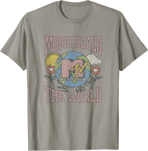MTV Vintage Earth Day Music Heals The World Groovy Poster T-Shirt - T-Shirt | Sand