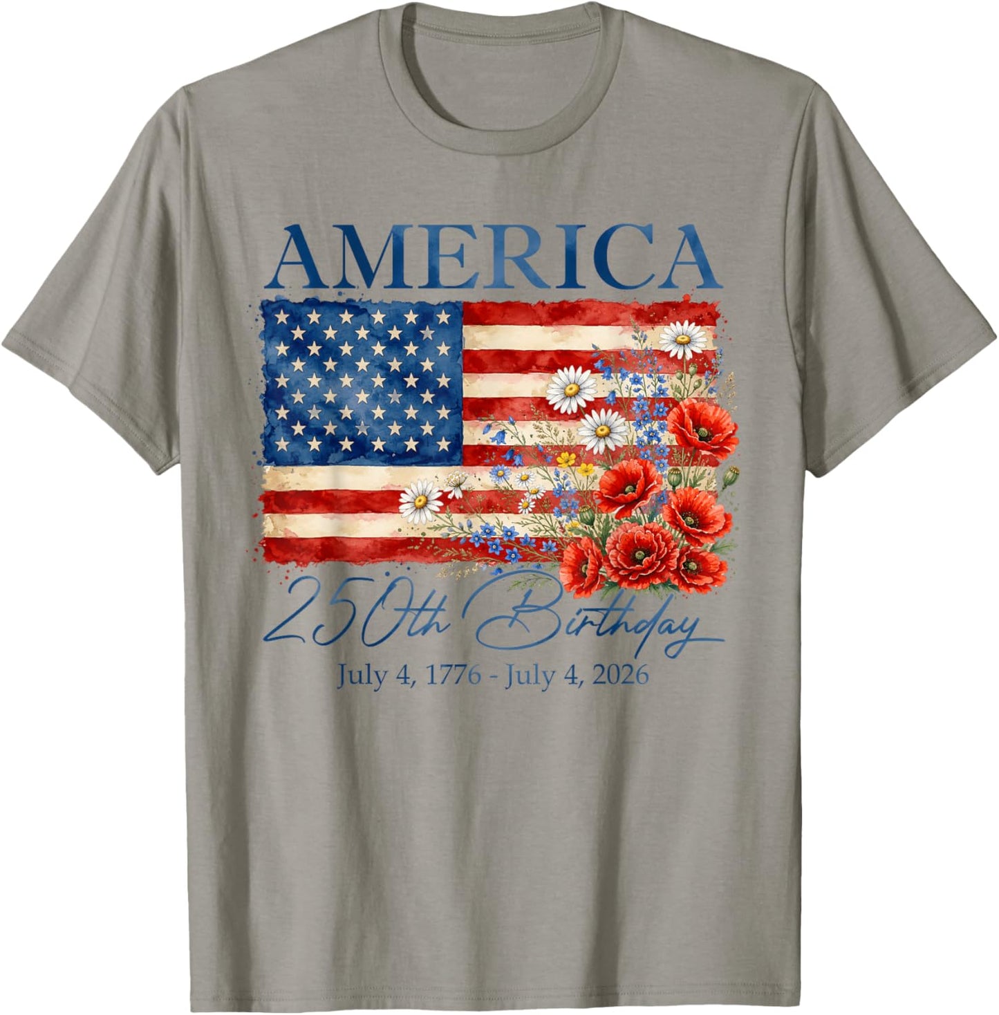 Floral 250th Anniversary USA 4th of July 250 Years America T-Shirt - T-Shirt | Sand
