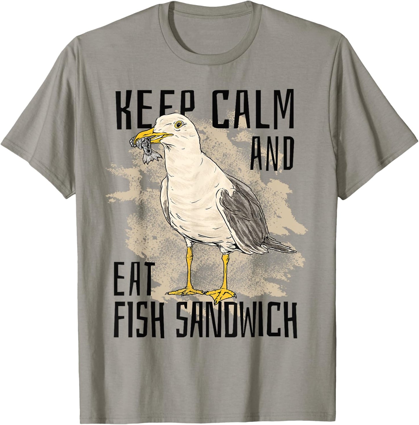 Keep Calm Eat Fish Sandwich Seagull Bird Sea Ocean Men Women Kids T-Shirt - T-Shirt | Sand
