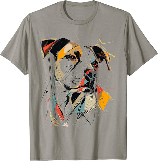 Pitbull Abstract Pet Drawing Illustration Animal Pitbull T-Shirt - T-Shirt | Sand