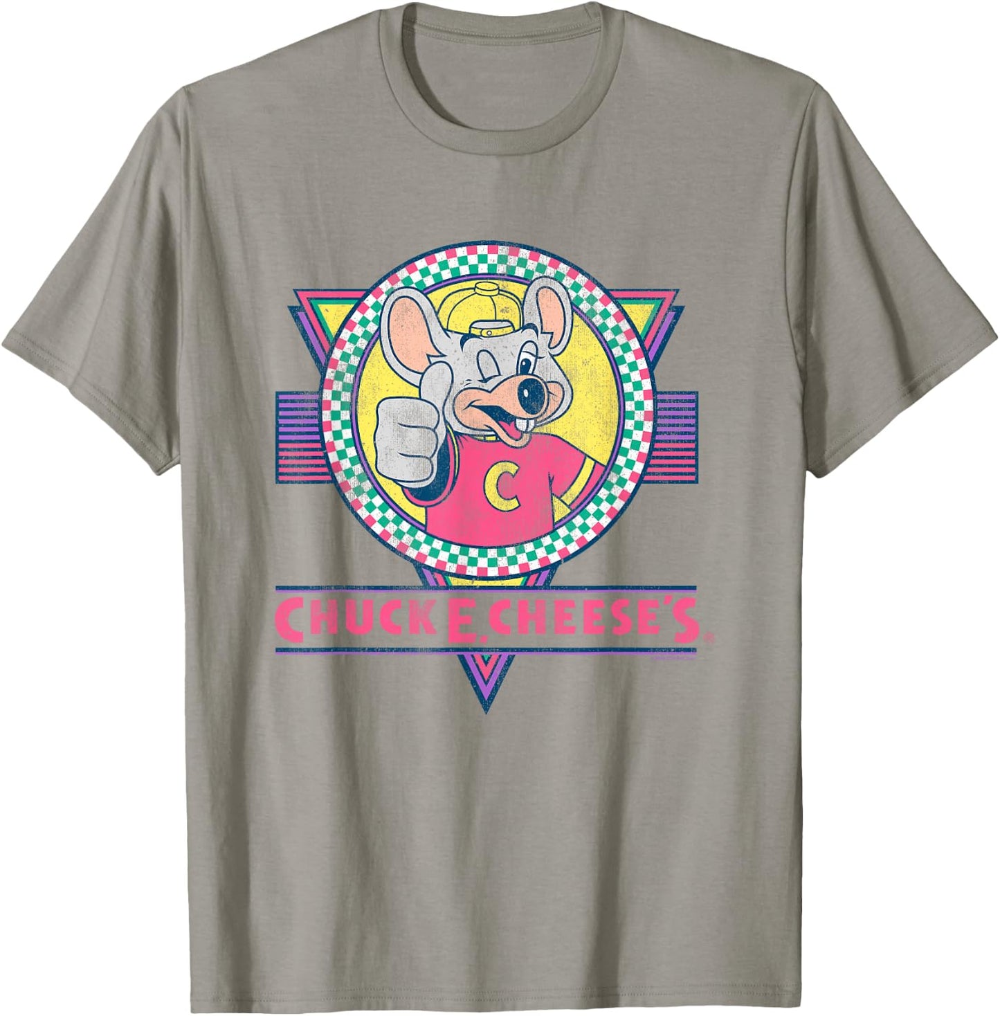 Chuck E. Cheese Winking Thumbs Up Logo Distressed T-Shirt - T-Shirt | Sand