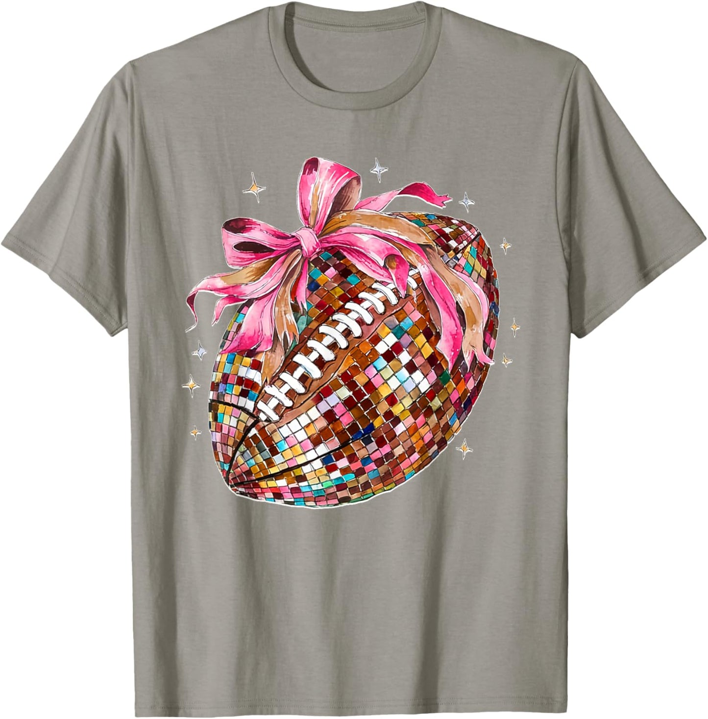 Coquette Bow Disco Funny Football Game Day Touchdown Season T-Shirt - T-Shirt | Sand