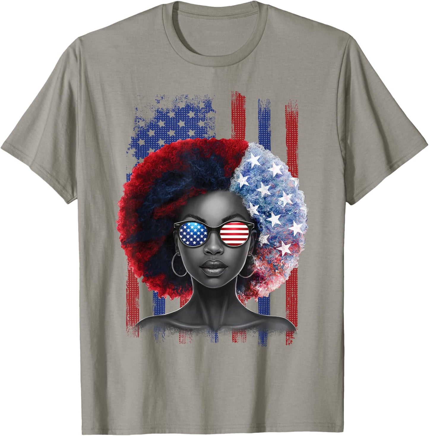 Black African American Women Patriotic Messy Bun 4th of July T-Shirt - T-Shirt | Sand