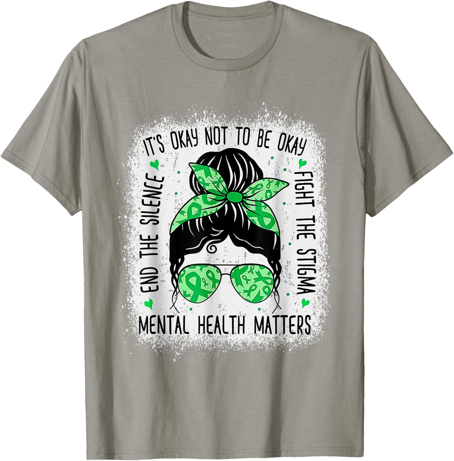 Mental Health Matters Messy Bun Mental Health Awareness T-Shirt - T-Shirt | Sand
