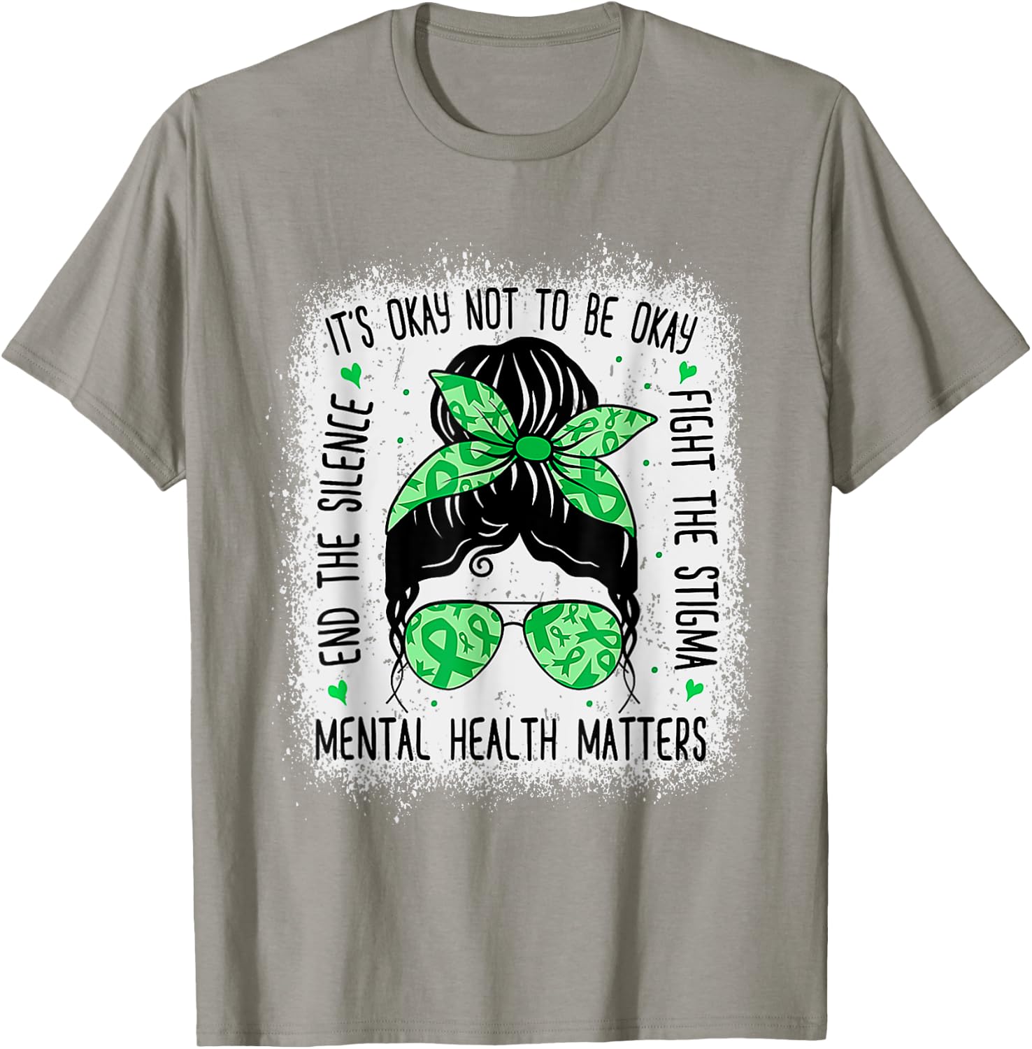 Mental Health Matters Messy Bun Mental Health Awareness T-Shirt - T-Shirt | Sand