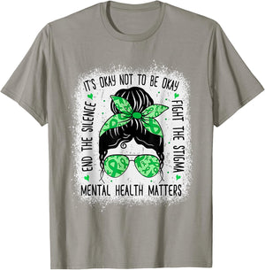 Mental Health Matters Messy Bun Mental Health Awareness T-Shirt - T-Shirt | Sand