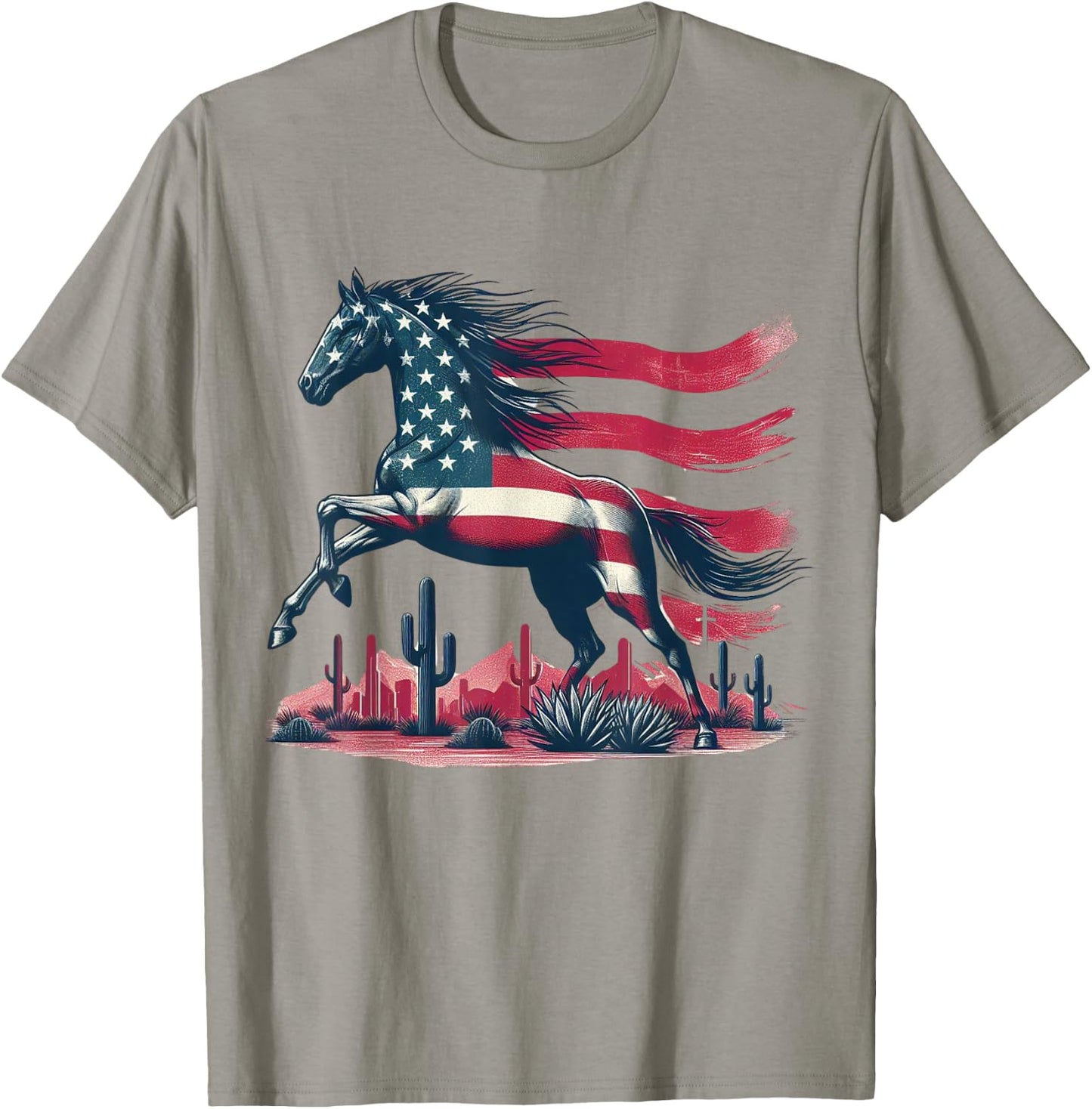 Horse American Flag USA 4th of July Horseback Riding Western T-Shirt - T-Shirt | Sand