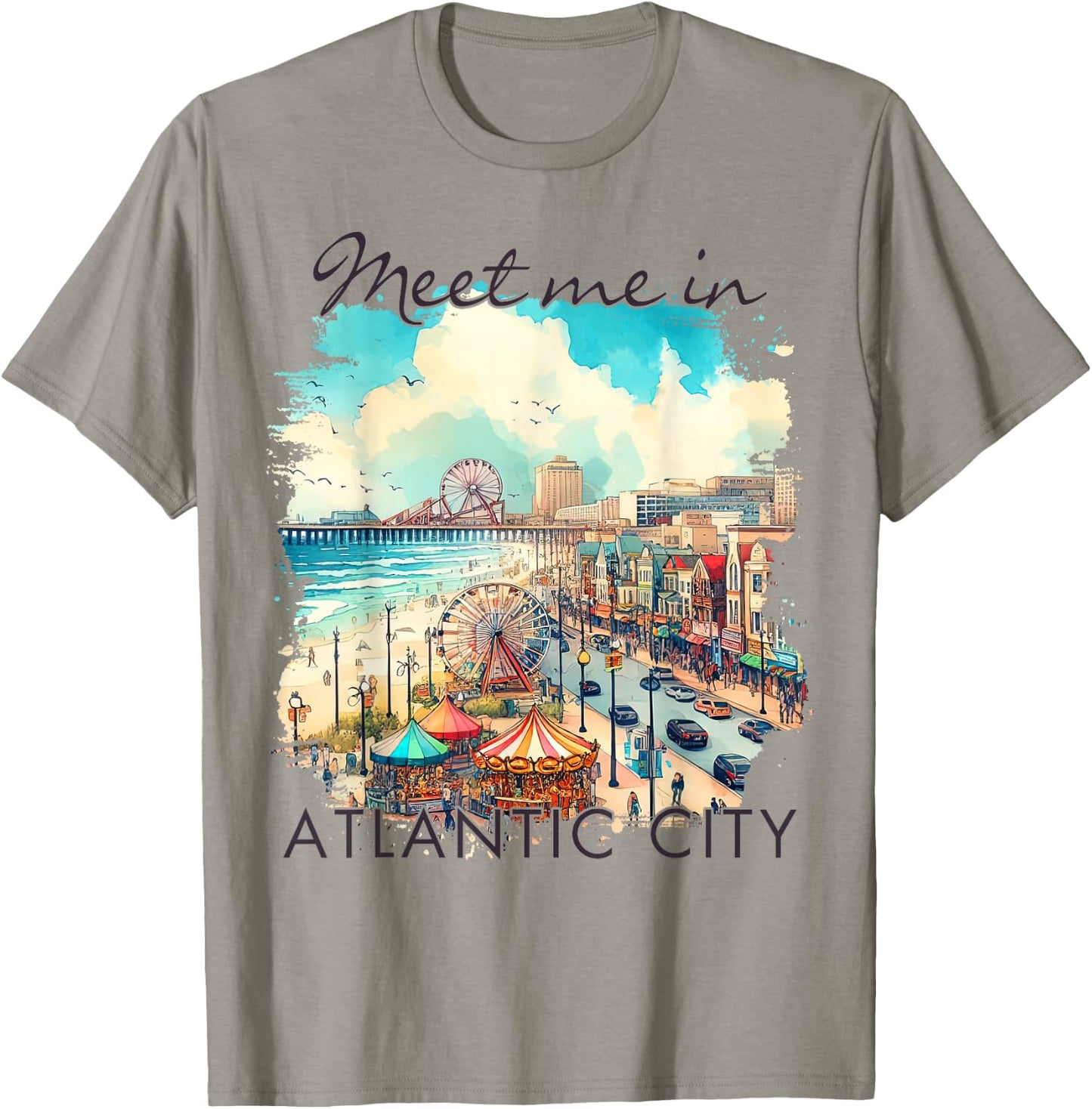 Atlantic City New Jersey Travel Trip Meet Me In Atlantic Cit T-Shirt - T-Shirt | Sand