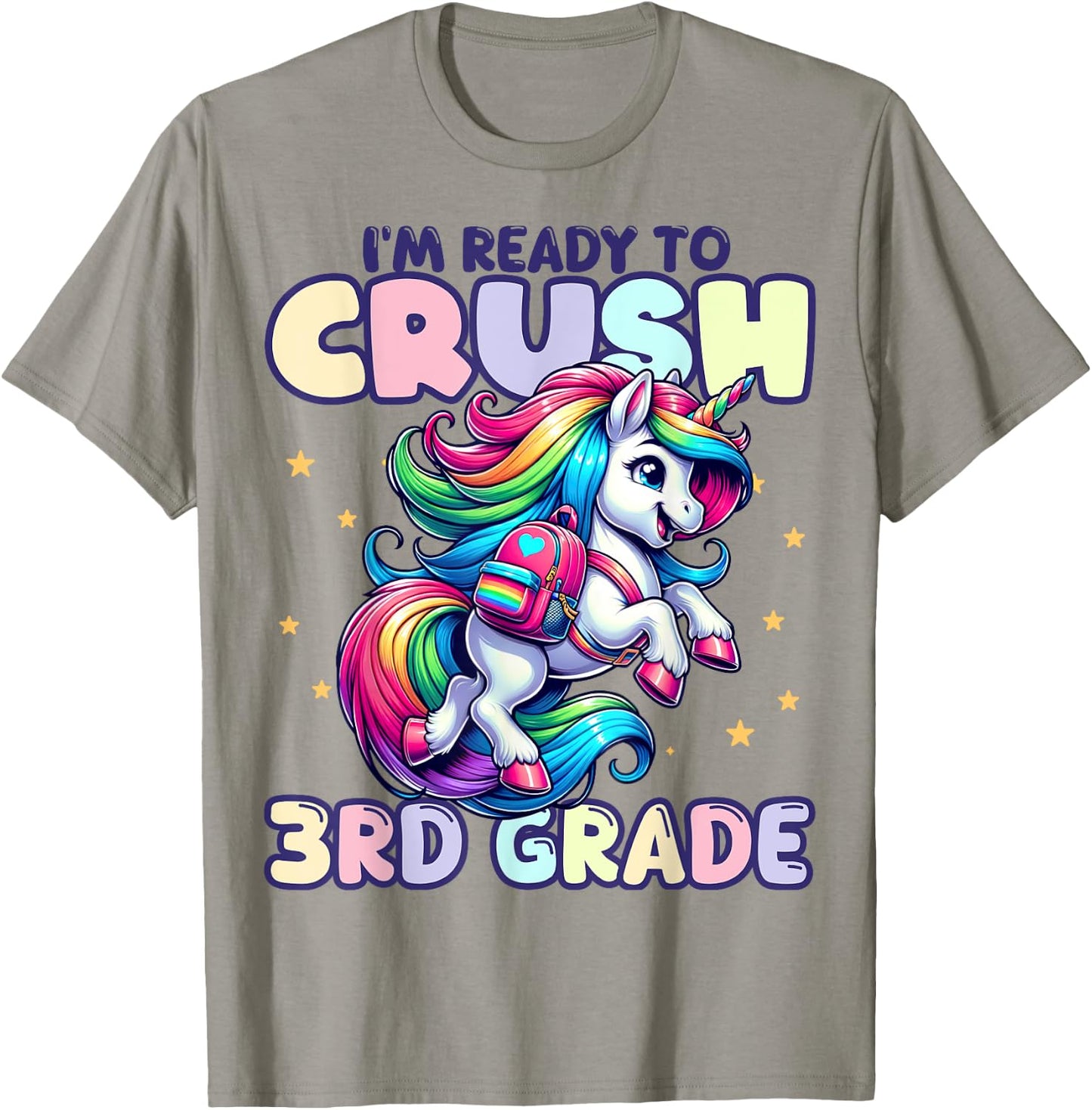 Crush 3rd Grade Girls Back to School Unicorn First Day Cute T-Shirt - T-Shirt | Sand