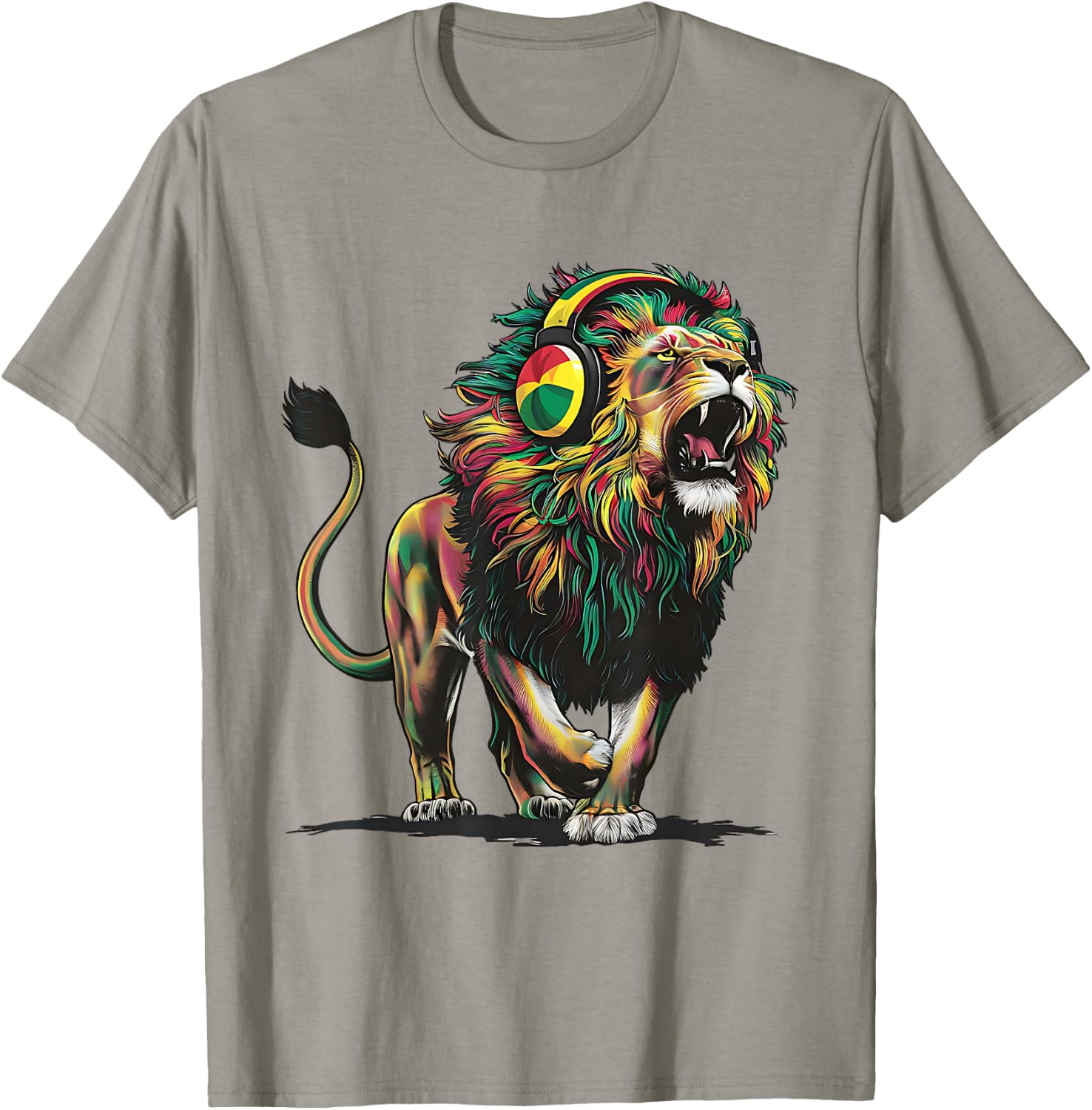 Reggae Lion Jamaican Pride With Rasta & Headphones T-Shirt - T-Shirt | Sand