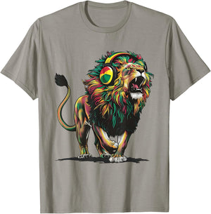 Reggae Lion Jamaican Pride With Rasta & Headphones T-Shirt - T-Shirt | Sand
