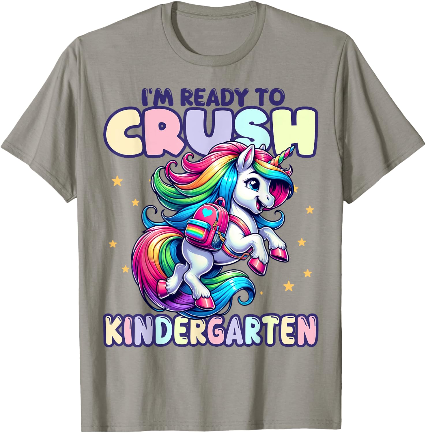 Crush Kindergarten Girls Back to School Unicorn First Day T-Shirt - T-Shirt | Sand
