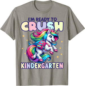 Crush Kindergarten Girls Back to School Unicorn First Day T-Shirt - T-Shirt | Sand