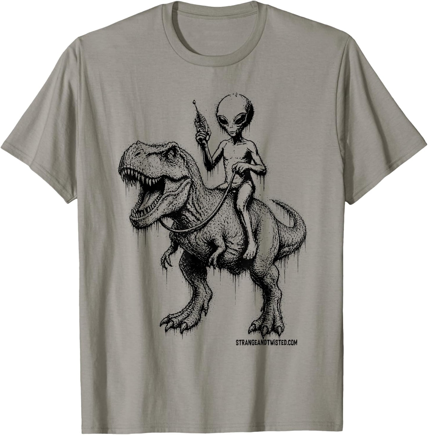 Alien Riding Dinosaur Funny Sci Fi Humor Gift T-Shirt - T-Shirt | Sand