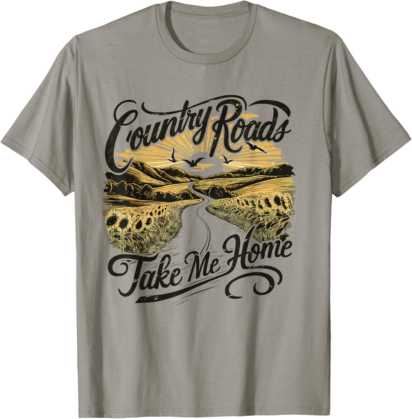 Camping Hiking Mountain Country Roads Take Me Home T-Shirt - T-Shirt | Sand