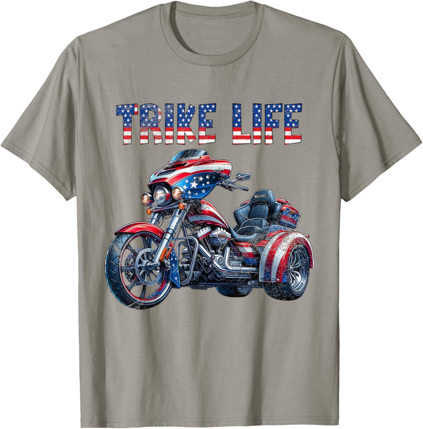 American USA Flag Motorcycle Trike Life Three Wheeler Trike T-Shirt - T-Shirt | Sand