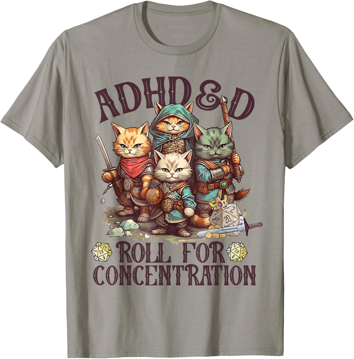 ADHD&D Roll For Concentration Lovely Gamers Vintage ADHD&D T-Shirt - T-Shirt | Sand