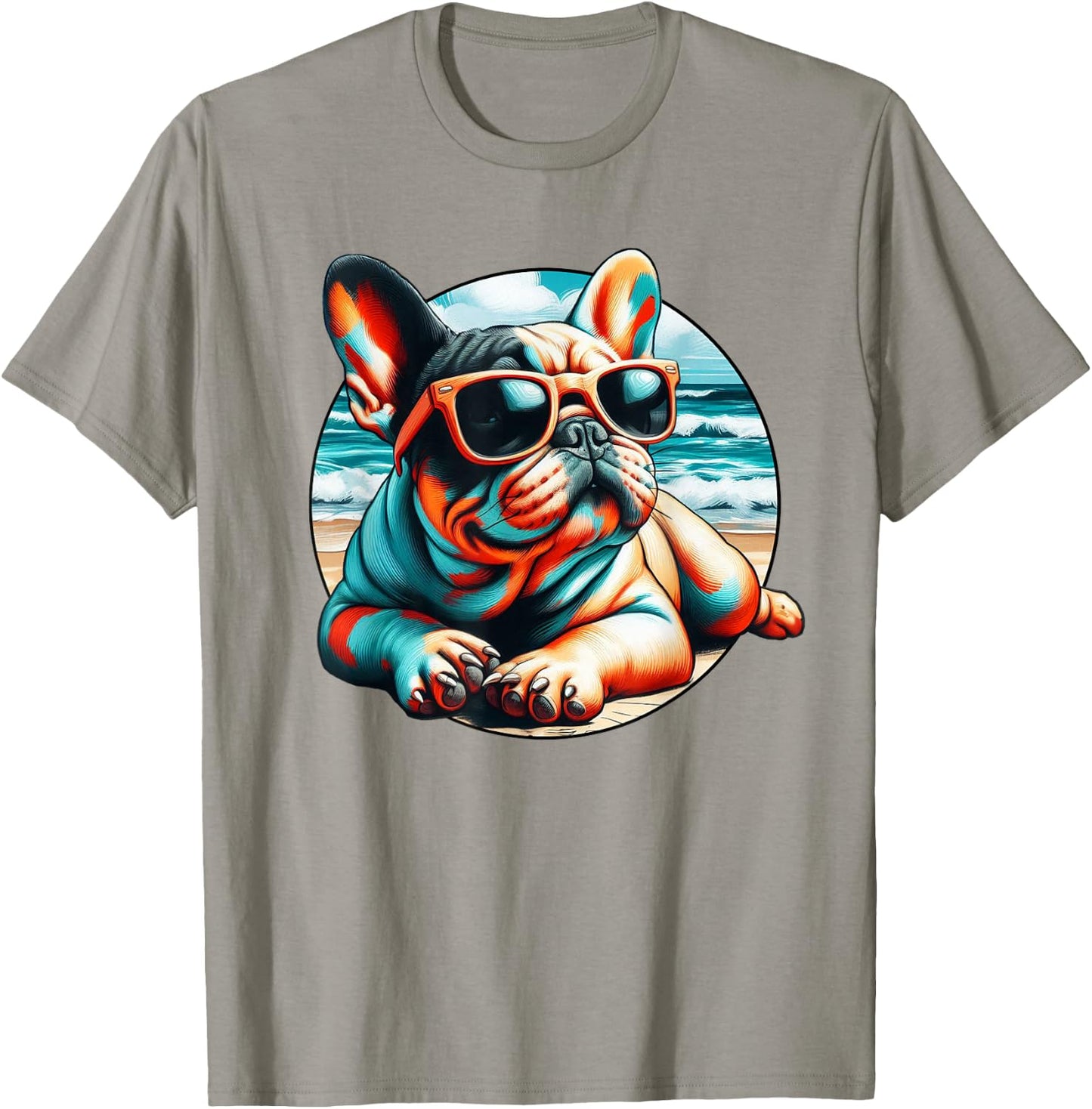 Frenchie Beach Bum - Gift French Bulldog Owner Graphic Men Women Girls Kids T-Shirt - T-Shirt | Sand