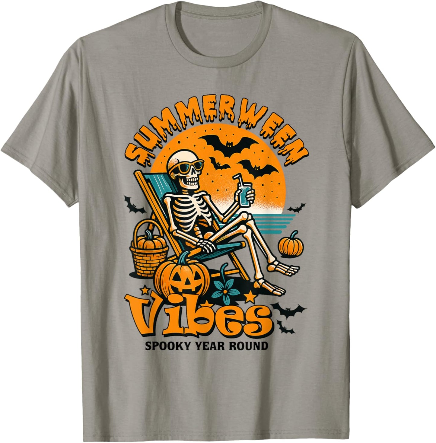 Summerween Vibes Funny Skeleton Spooky Year-round Beach T-Shirt - T-Shirt | Sand