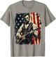 Retro Vintage Abraham Lincoln Playing Guitar American Flag T-Shirt - T-Shirt | Sand
